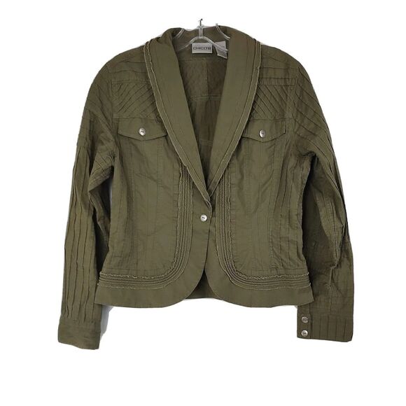 Chico's Olive Green Jacket Textured Cotton Blend Blazer Style Size 0 - Picture 1 of 6